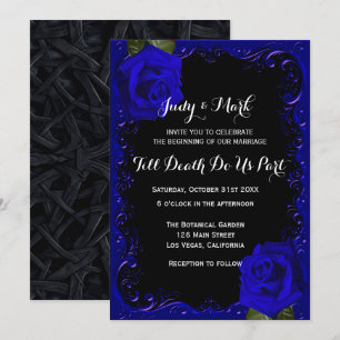 Elegant Goth Blue Rose Wedding Einladung