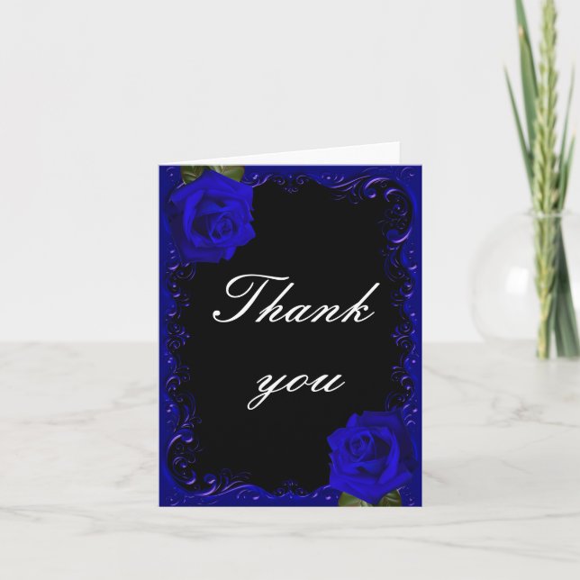 Élégant Goth Blue Roses Cartes de remerciements (Devant)
