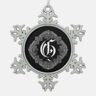 Elegant Goth Initial G Snowflake Schneeflocken Zinn-Ornament