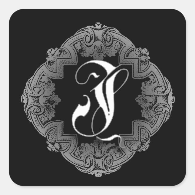 Elegant Goth Initial J Quadratischer Aufkleber (Vorderseite)