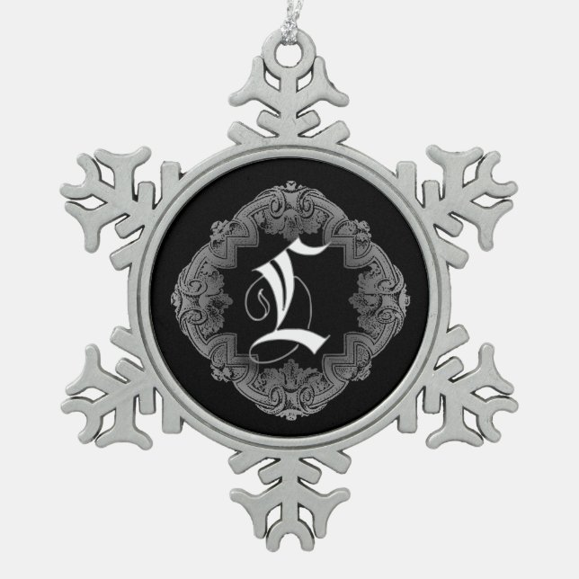 Elegant Goth Initial L Snowflake Schneeflocken Zinn-Ornament (Vorderseite)