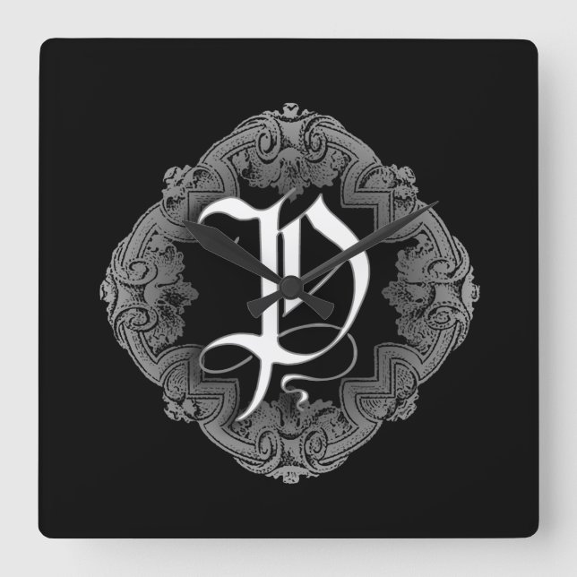 Elegant Goth Initial P Quadratische Wanduhr (Vorderseite)