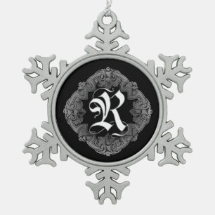 Elegant Goth Initial R Snowflake Ornament