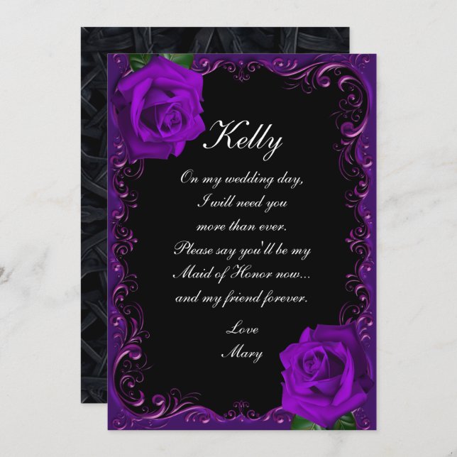 Elegant Goth Lila Rose Trauzeugin Einladung (Vorne/Hinten)