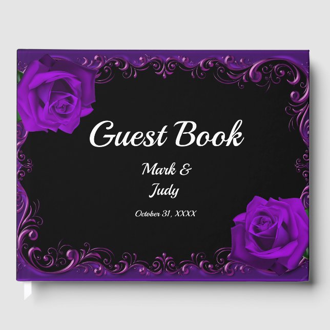 Élégant Goth Purple Rose Mariage Livre d'invités (Recto)
