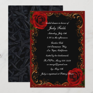 Elegant Goth Rote Rosen Brautparty Einladung