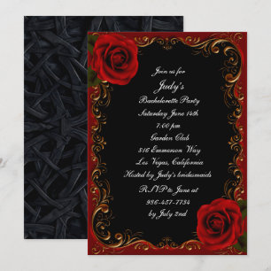 Elegant Goth Rote Rosen Junggeselinnen-Abschied Einladung