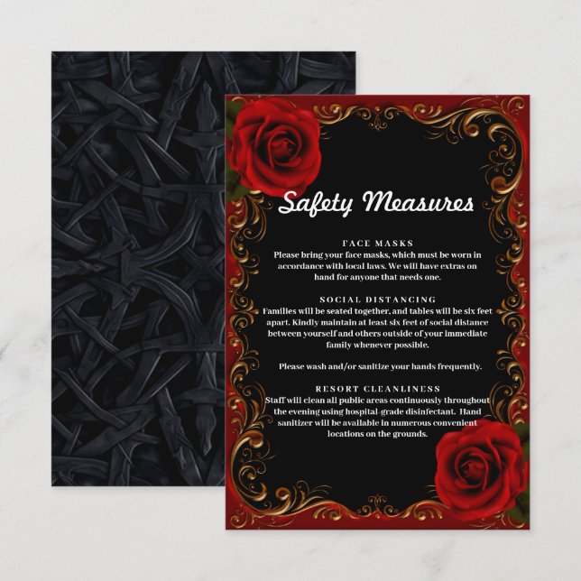 Elegant Goth Rote Rosen Sicherheitsmaßnahmen Begleitkarte (Vorne/Hinten)