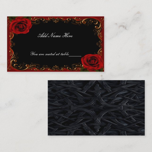 Elegant Goth Rote Rosen Table Platzkarte (Vorne/Hinten)