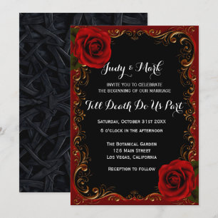 Elegant Goth Rote Rosen Wedding Einladung