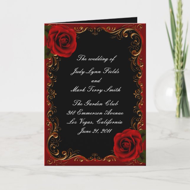 Elegant Goth Rote Rosen Wedding Program Card Programm (Vorderseite)