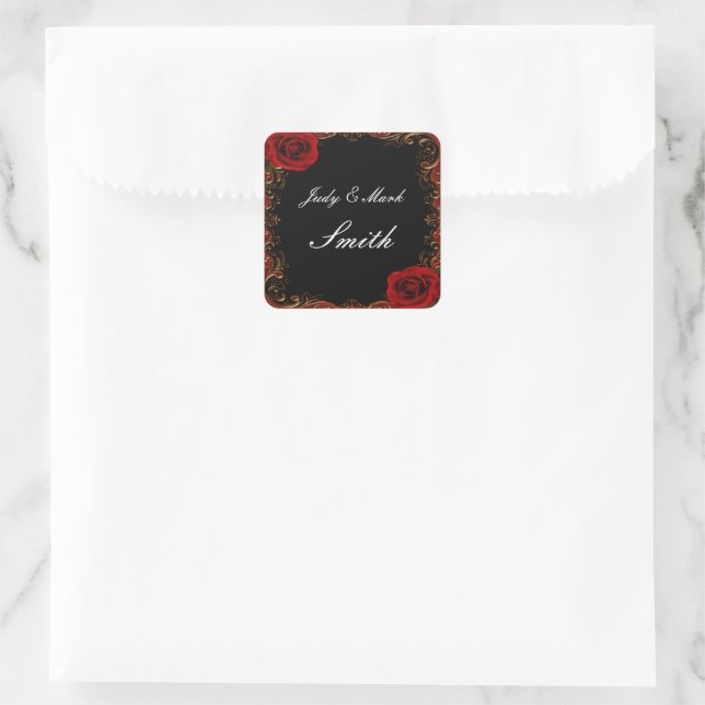 Elegant Goth Rote Rosen Wedding Siegel Quadratischer Aufkleber (Tasche)