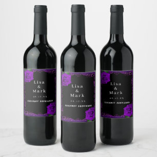 Élégant Goth violet Rose Étiquettes de vin
