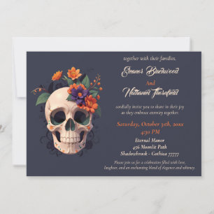 Elegant Gothic 3D Blumenschädel Hochzeit Einladung