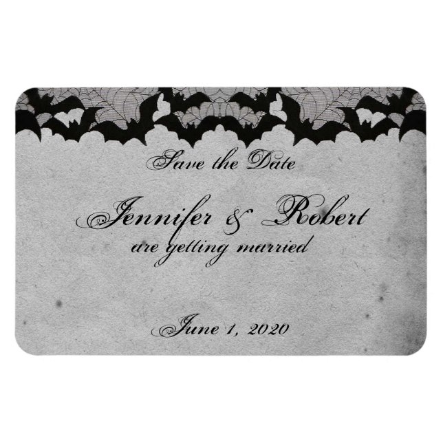 Elegant Gothic Bat Lace Posh Wedding Save the Date Magnet (Horizontal)