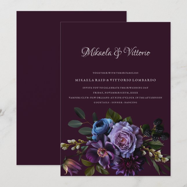 Elegant Gothic Dark Blume Wedding Einladung (Vorne/Hinten)