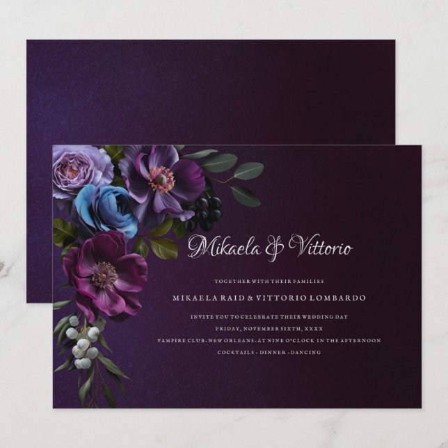 Elegant Gothic Dark Blume Wedding Einladung (Vorne/Hinten)