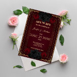 Elegant Gothic Dark Romance Wedding Save the Date Einladung<br><div class="desc">Set the tone for your big day with this Gothic romance wedding Save the Date. Designed with a deep burgundy background, black and dark red roses, ornate gold borders, and elegant Gothic calligraphy, it creates a moody yet romantic Victorian-inspired aesthetic. Perfect for couples seeking a darkly elegant, Gothic fairytale wedding....</div>