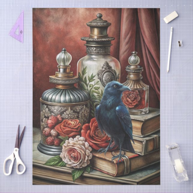  Elegant Gothic Floral & Raven Furniture Decoupage Seidenpapier (Basteln)