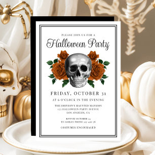 Elegant Gothic Floral Skull Halloween Einladung
