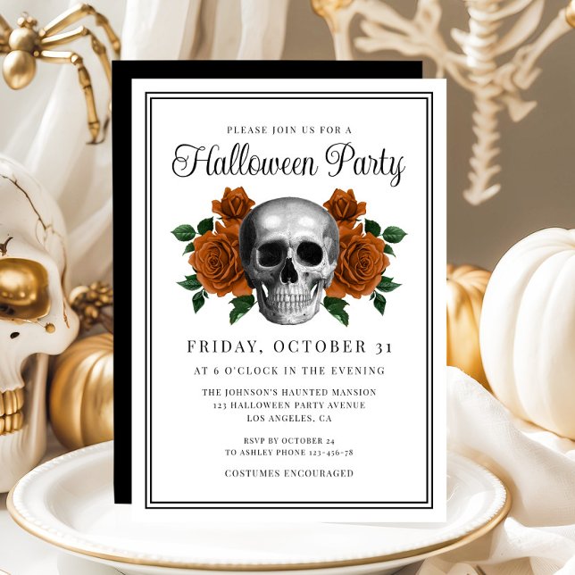 Elegant Gothic Floral Skull Halloween Einladung (Elegant Gothic Floral Skull Halloween Invitation)