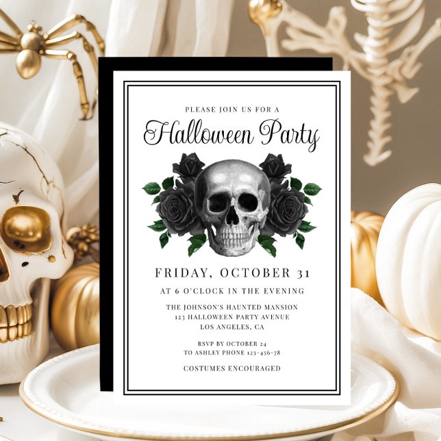 Elegant Gothic Floral Skull Halloween Einladung (Elegant Gothic Floral Skull Halloween Invitation)