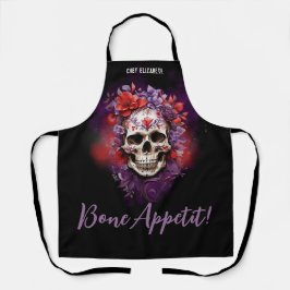 Elegant Gothic Floral Skull Halloween Schürze