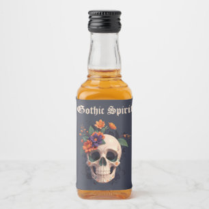 Elegant Gothic Floral Skull Monogram Wedding mini Alkoholflaschenetikett