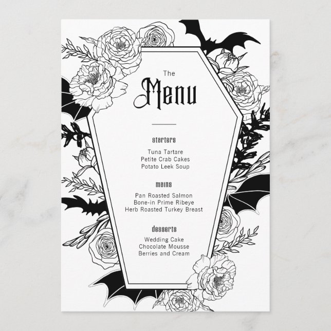 Elegant Gothic Floral Wedding Menükarte (Vorderseite)