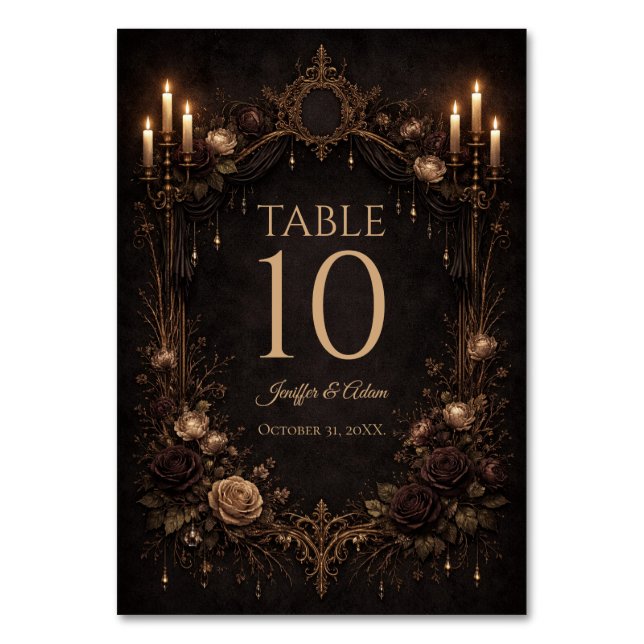 Elegant Gothic Halloween Wedding Table number Tischnummer (Vorderseite)