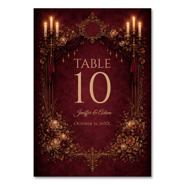 Elegant Gothic Halloween Wedding Table number Tischnummer (Vorderseite)