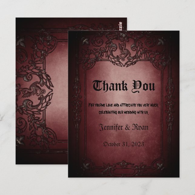 Elegant Gothic Hochzeit Danke Karte (Vorne/Hinten)