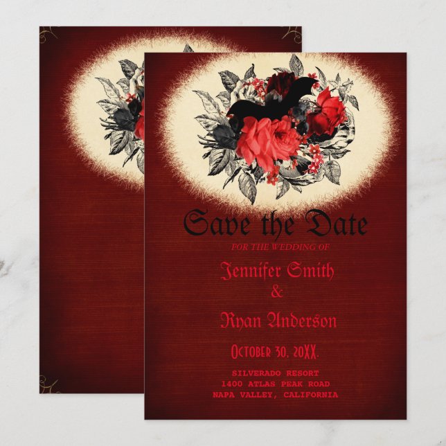 Elegant Gothic Hochzeit speichern Sie das Datum Ei Einladung (Vorne/Hinten)