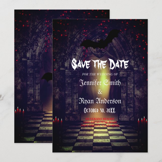 Elegant Gothic Hochzeit speichern Sie das Datum Ei Einladung (Vorne/Hinten)