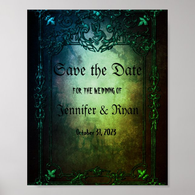 Elegant Gothic Hochzeit speichern Sie das Datum Po Poster (Vorne)