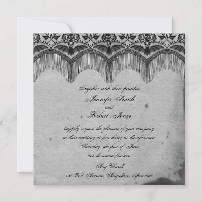 Elegant Gothic Lace Posh Wedding Einladung (Vorderseite)