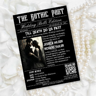 Elegant Gothic Newspaper Foto Black Wedding Einladung