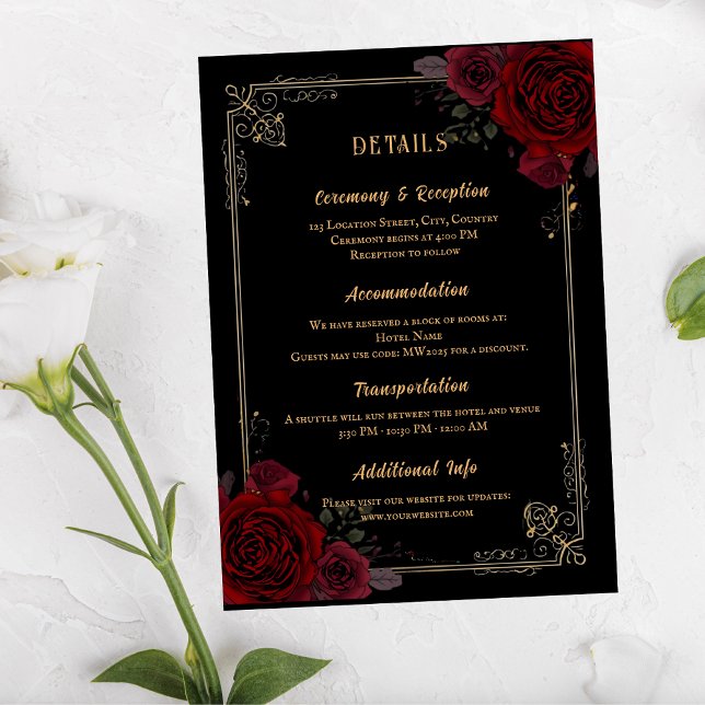 Elegant Gothic Romance Roses Wedding Begleitkarte (Von Creator hochgeladen)