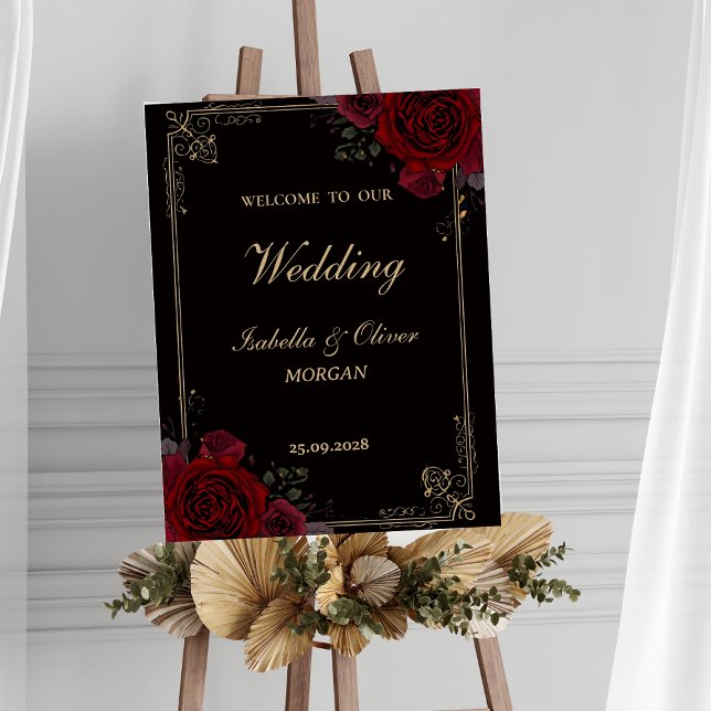 Elegant Gothic Romance Roses Wedding Welcome Sign Poster (Von Creator hochgeladen)