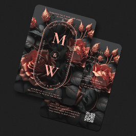 Elegant Gothic Rosegold Black Rustic Boho Wedding Einladung
