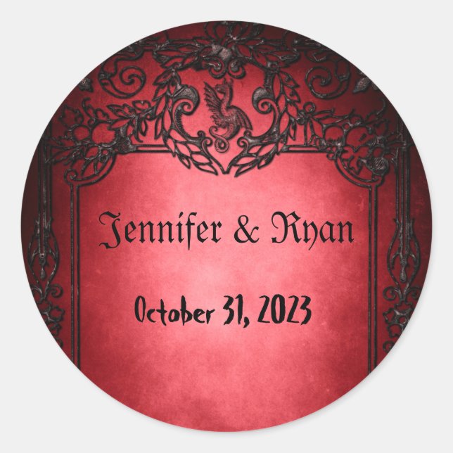 Elegant Gothic Rustic Red Runder Aufkleber (Vorderseite)