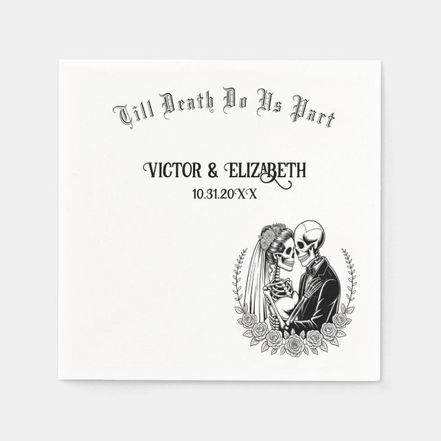 Elegant Gothic Till Death Do us Part Skelett Serviette (Vorderseite)