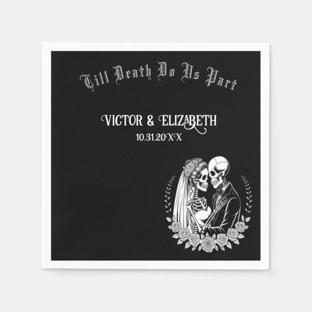 Elegant Gothic Till Death Do us Part Skelett Serviette (Vorderseite)