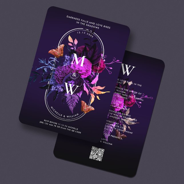 Elegant Gothic Wedding Boho Dark Lila Botanical Einladung (Elegant Gothic Wedding Boho Dark Purple Botanical Invitation
)