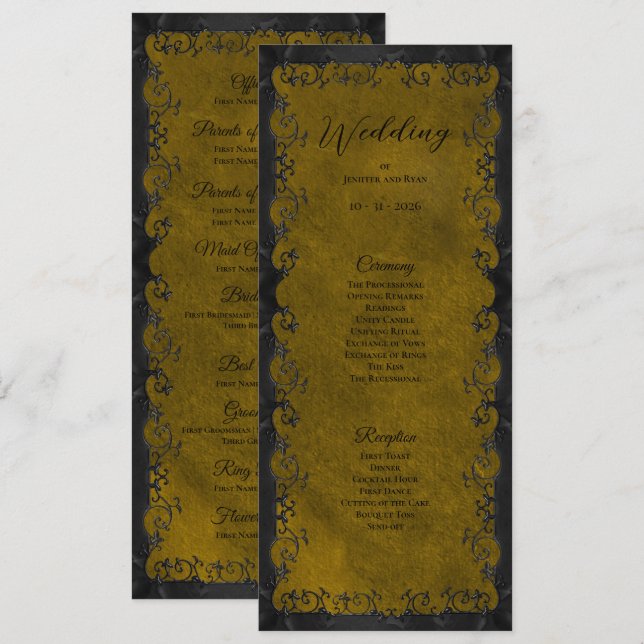 Elegant Gothic Wedding Program Menükarte (Vorne/Hinten)
