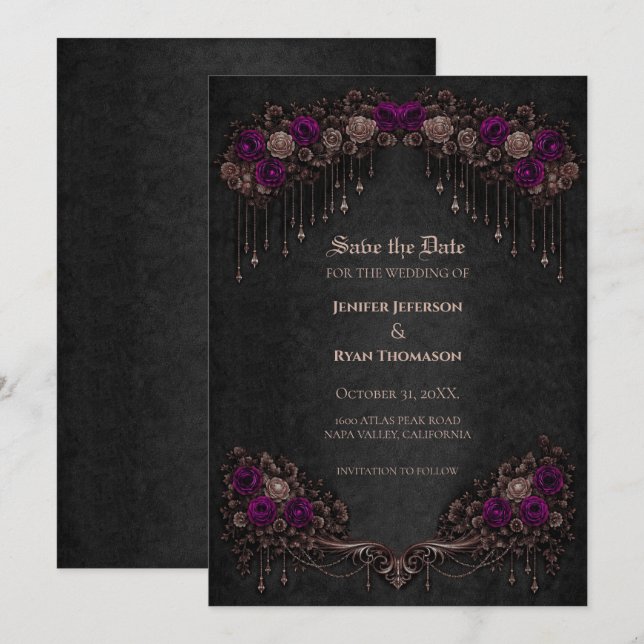 Elegant Gothic wedding save the date invitation Ankündigung (Vorne/Hinten)