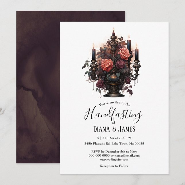 Elegant gotische Blumenkerzen Handhabung Einladung (Vorne/Hinten)