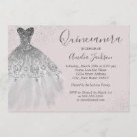 Elegant Gown Dusty Pink Quinceanera Einladung