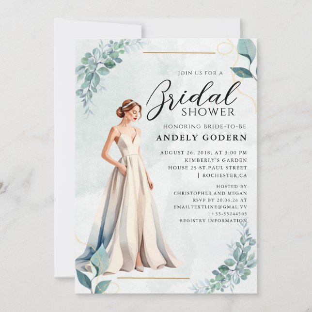 Elegant Gown Illustration with  Bridal Shower Einladung (Vorderseite)