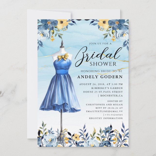 Elegant Gown Illustration with  Bridal Shower Einladung (Vorderseite)